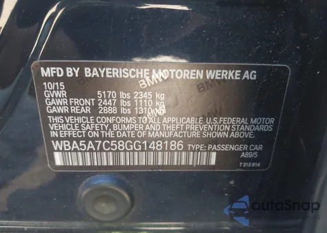 2016 BMW 528I xDrive z USA, uszkodzony, nr VIN WBA5A7C58GG148186